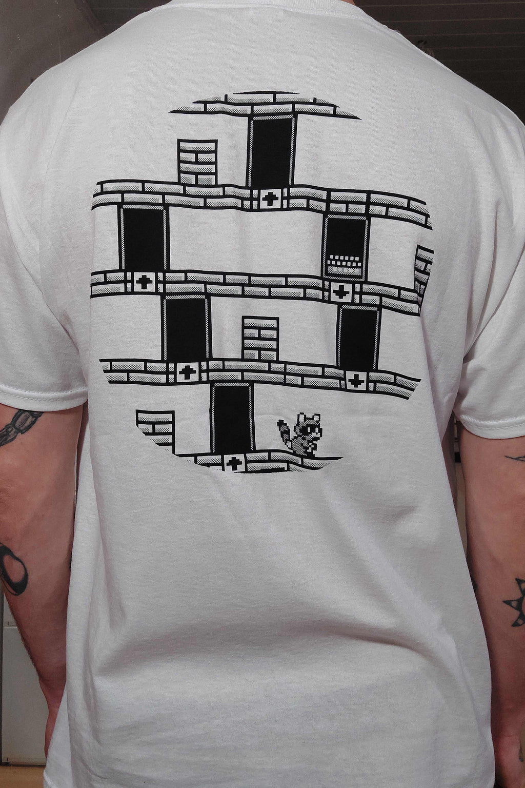 Alleluia Tee-shirt Blanc Raton Laveur Pixel Art